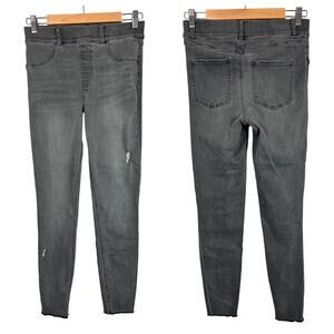 SPANX Women’s M Gray Distressed‎ Raw Hem Pull-On Skinny Jeans Shaping Panel
